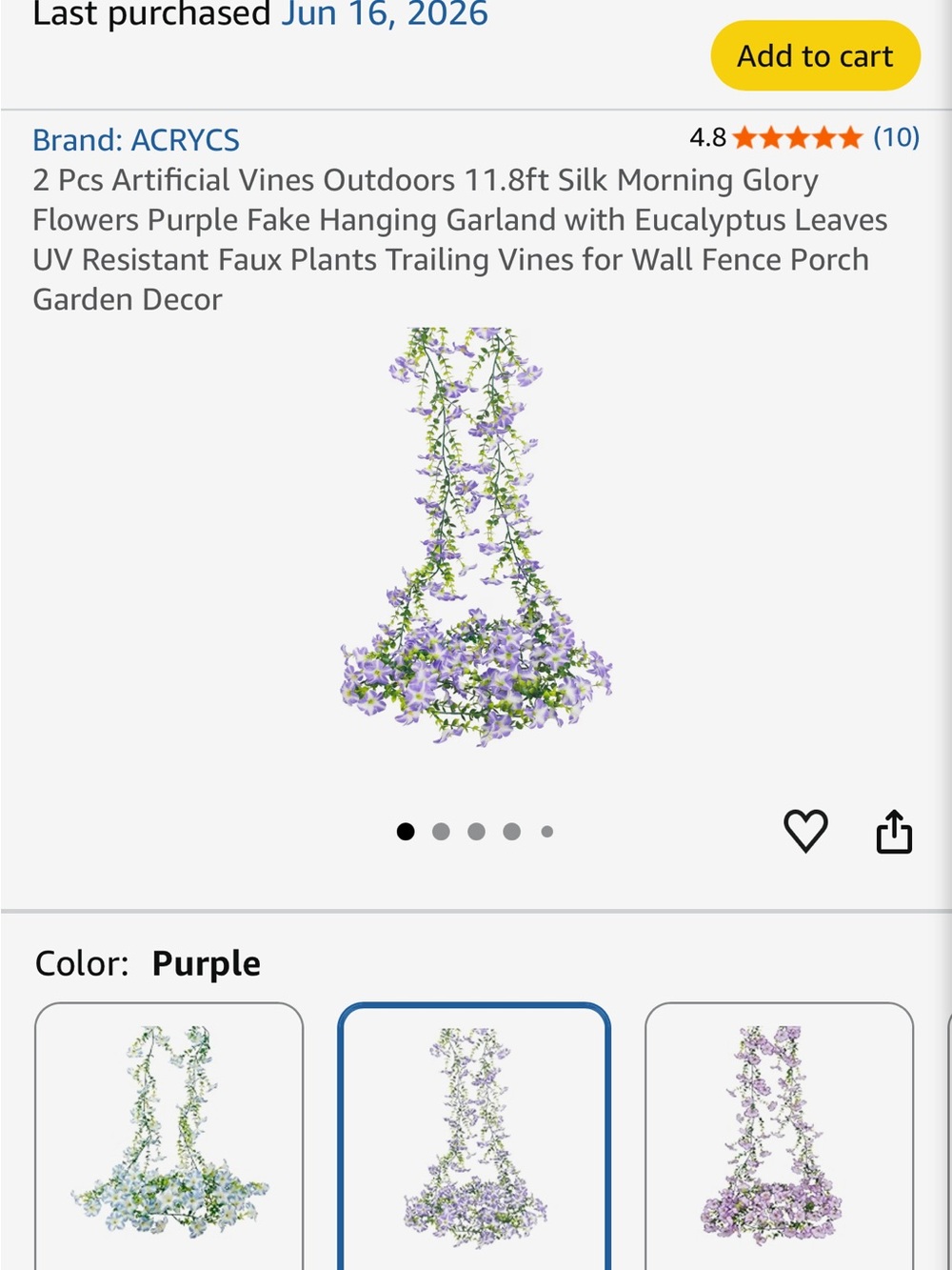 Purple Artificial Morning Glory Hanging Vine - Faux Floral Garland